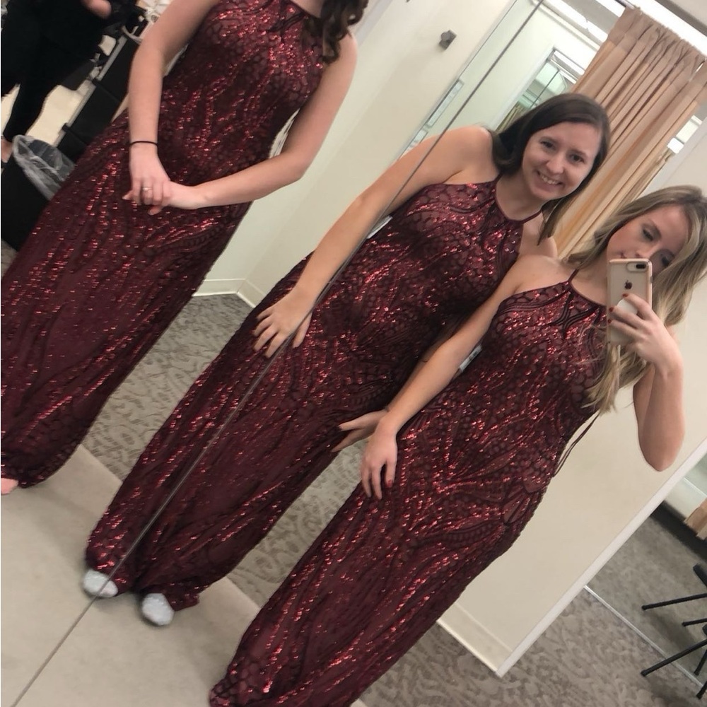 Elegant Burgundy Sequin Gown - Picture 3 of 3